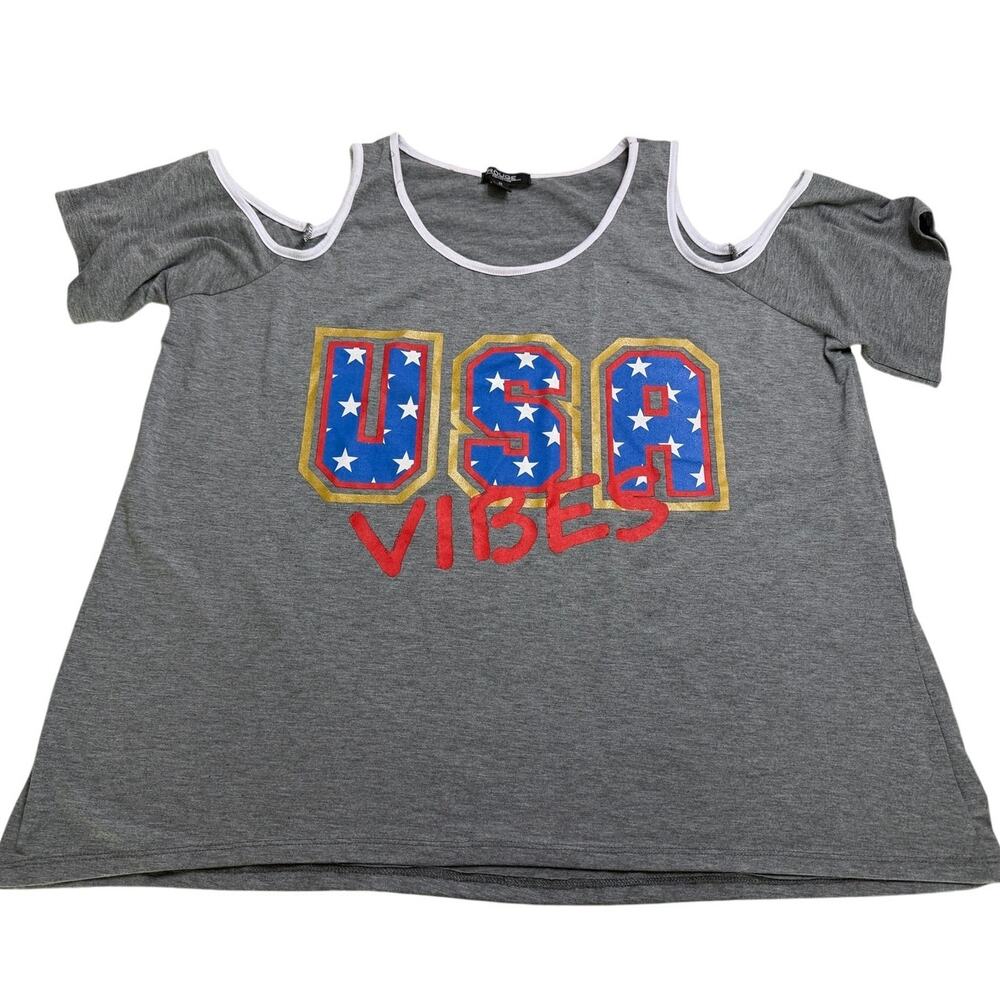 ROUGE Gray Modern Lux cold-shoulder tee blue and red "USA VIBES" Size 3X